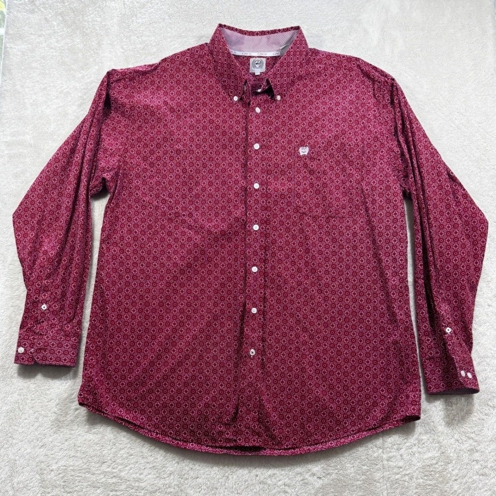 Cinch Mens Western Geometric Long Sleeve Red Button Down Shirt XL